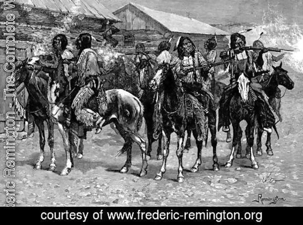 Frederic Remington - Crow Indians Firing into the Agency