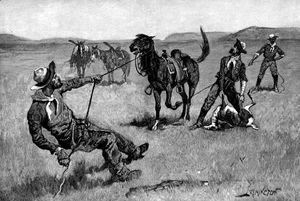 Frederic Remington - Teaching a Mustang Pony to Pack Dead Game