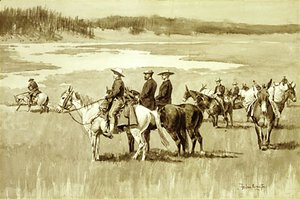 Burgess Finding a Ford (illustration from Frederic Remington's Pony Tracks 1895)