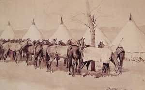 Frederic Remington - A Troop Picket Line Of The Sixth United States Cavalry Camp At Rapid Creek