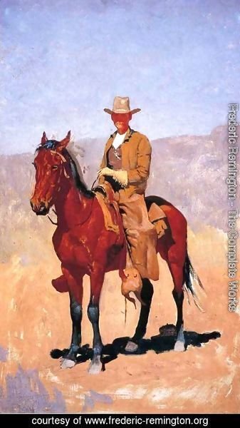Frederic Remington - Mounted Cowboy In Chaps With Race Horse