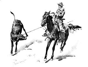 Cowboy Leading Calf