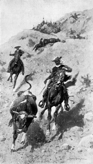Frederic Remington - Heading a Steer on the Foothills
