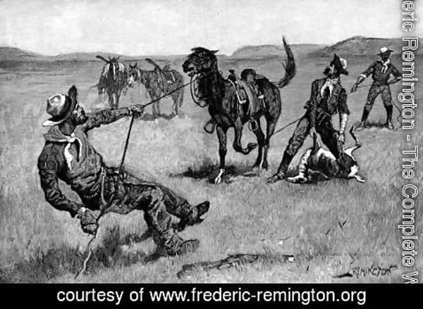 Frederic Remington - Teaching a Mustang Pony to Pack Dead Game