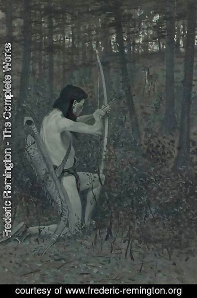 Frederic Remington - Then, Upon One Knee Uprising, Hiawatha Aimed An Arrow