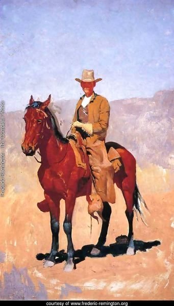 Mounted Cowboy In Chaps With Race Horse